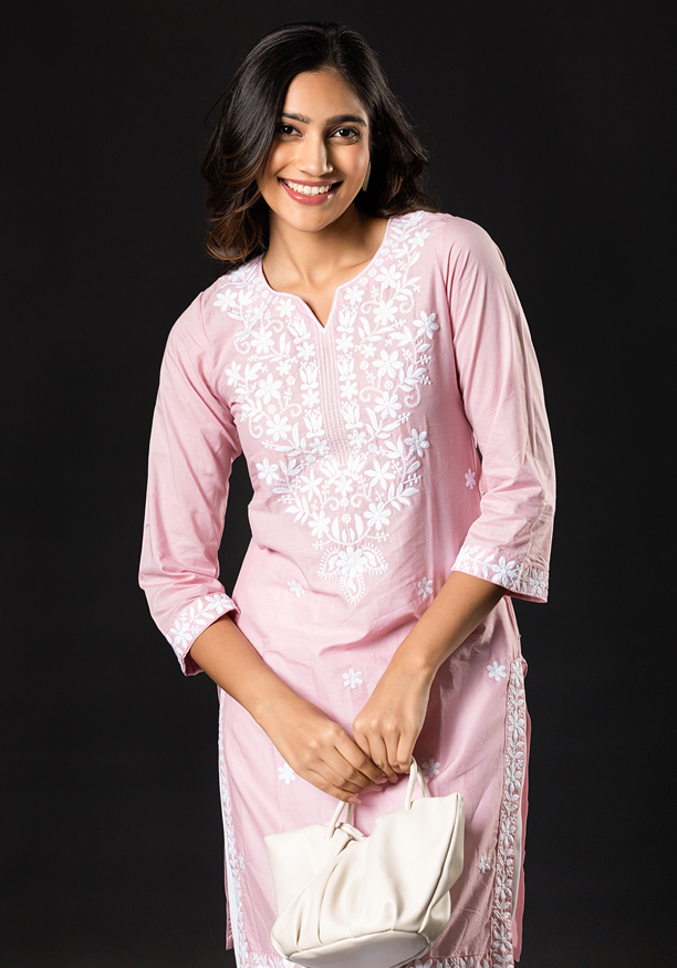 ADELYN PINK EMBROIDERED KURTHA
